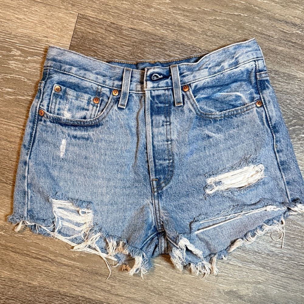 Levi's Classic Blue Ripped Jean Shorts